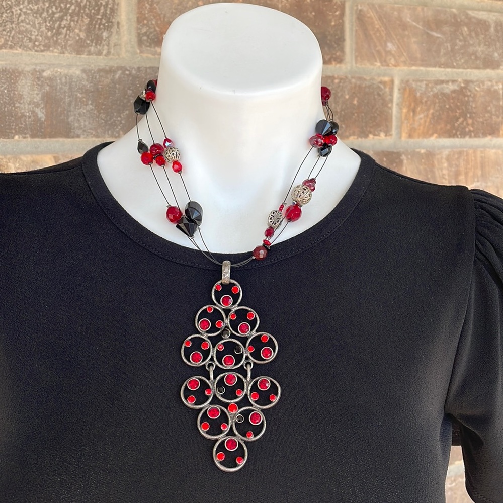 Chico’s Antique Silver Tone Statement Necklace Wi… - image 1